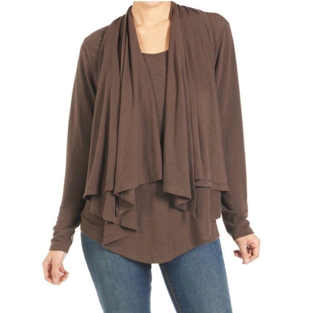 Coco Carmen Minny Layered Poncho Cardigan Asymmetrical Sweater Brown M SM